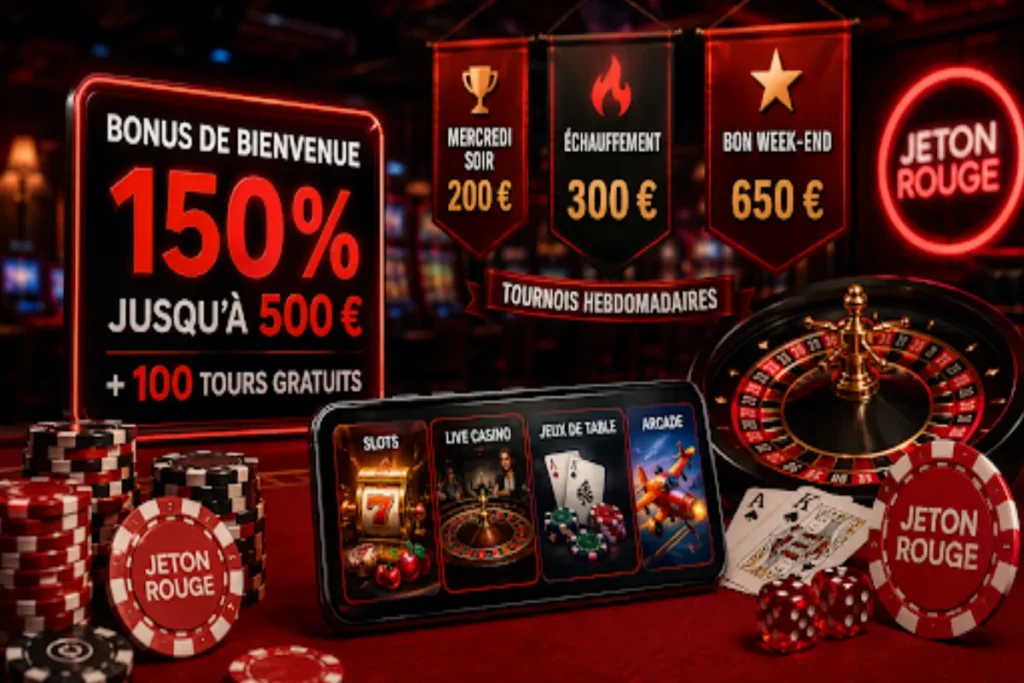 Jeton Rouge Casino : Bonus jusqu’à 2 000 € et Jeux en France